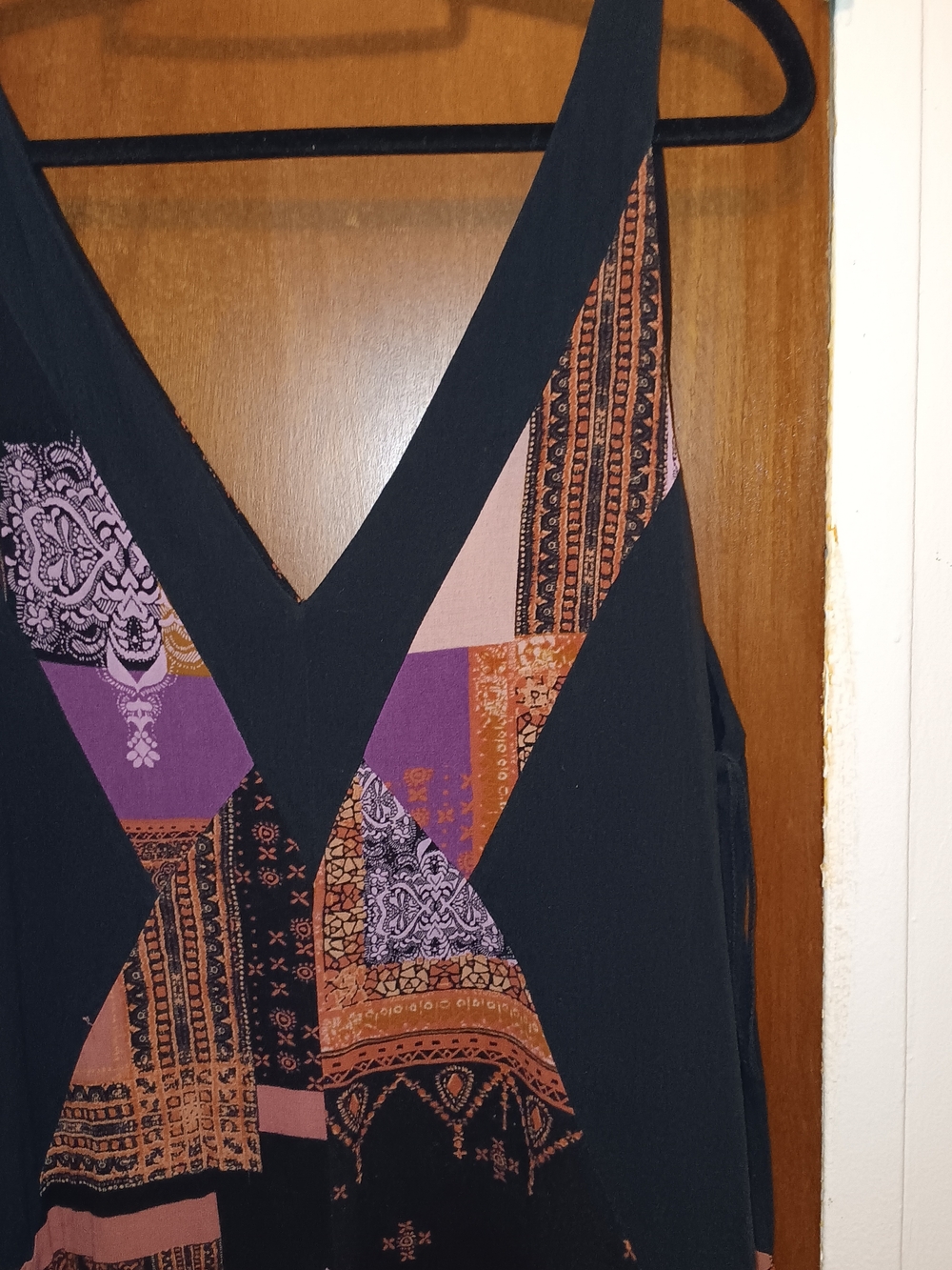 Free People Sleeveless Black, Rust & Purple Patchwork Jumpsuit - Lg - Picture 3 of 6